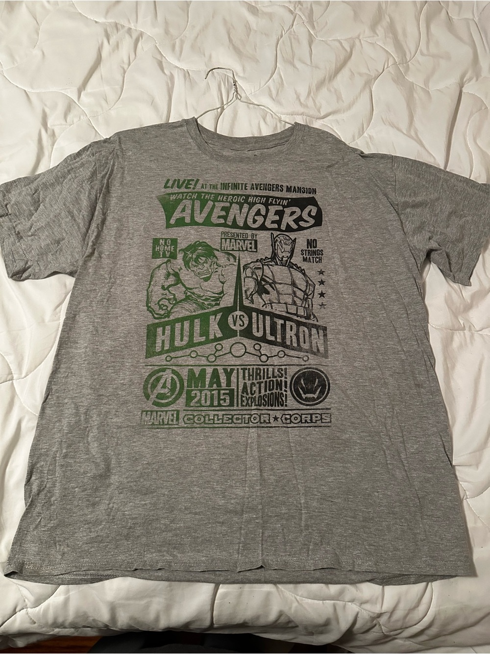 Marvel Grey Hulk vs Ultron Graphic Tee with Green Print
